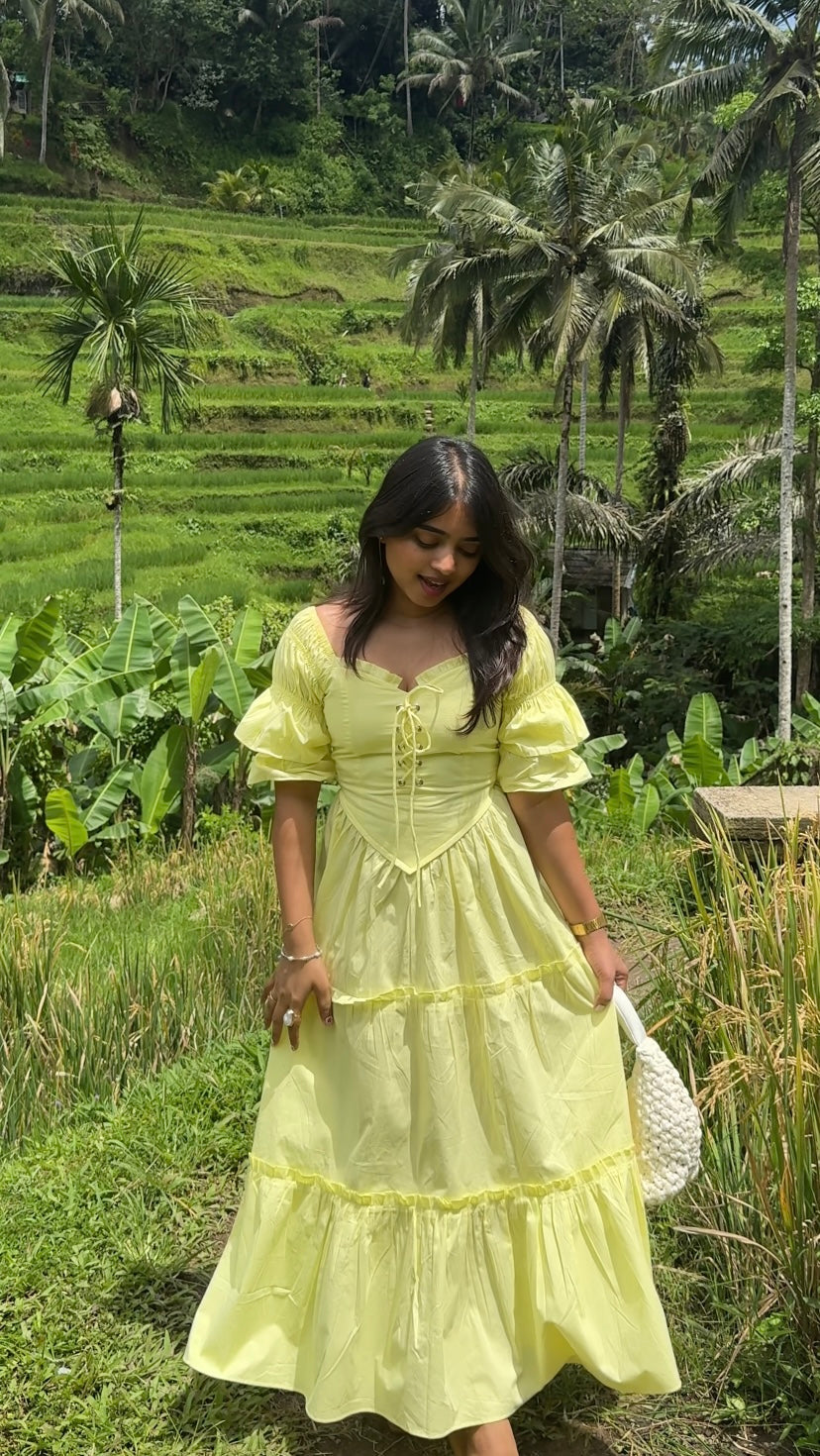 Lila Whirl Dress in Butter Yellow