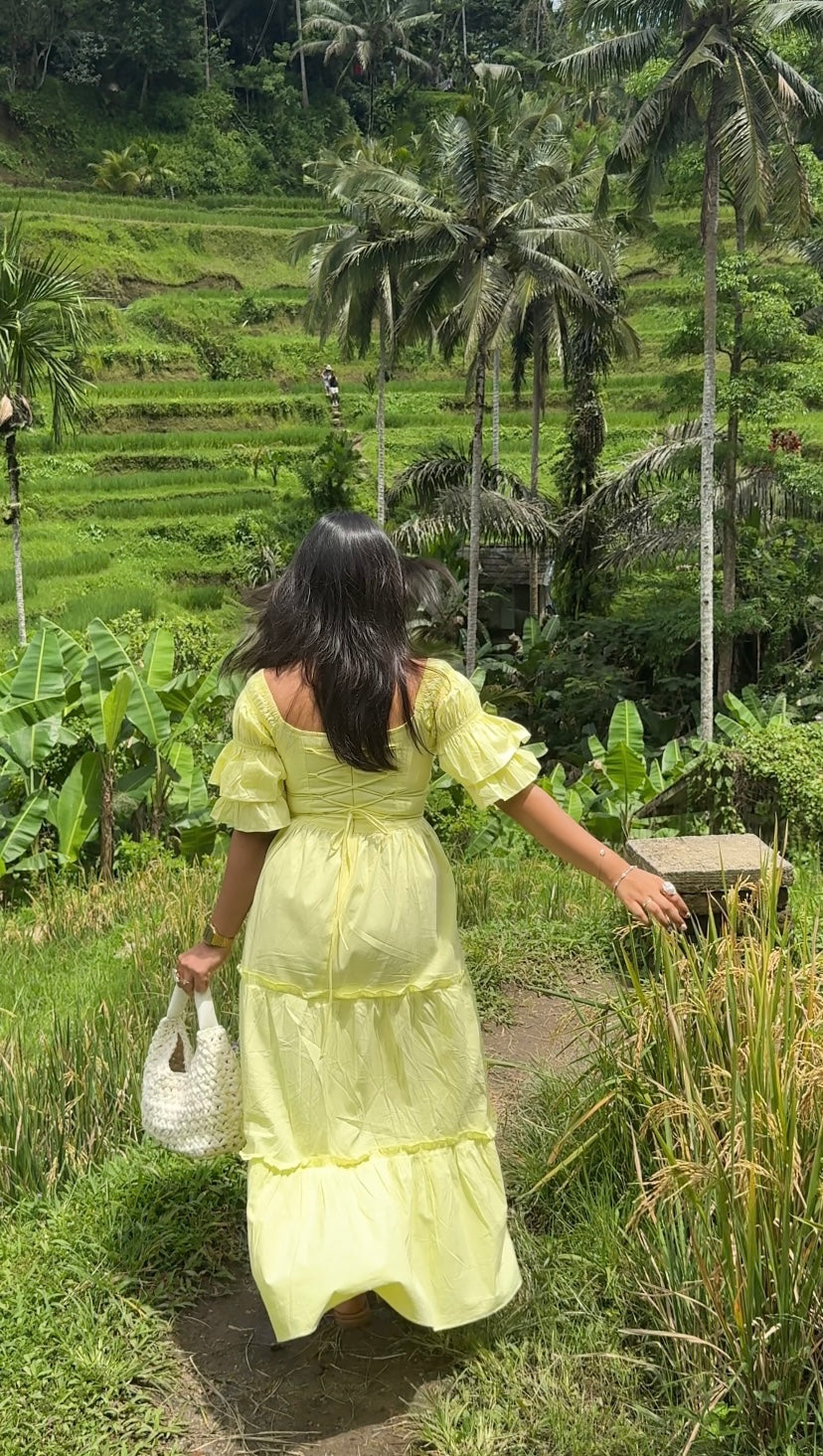 Lila Whirl Dress in Butter Yellow