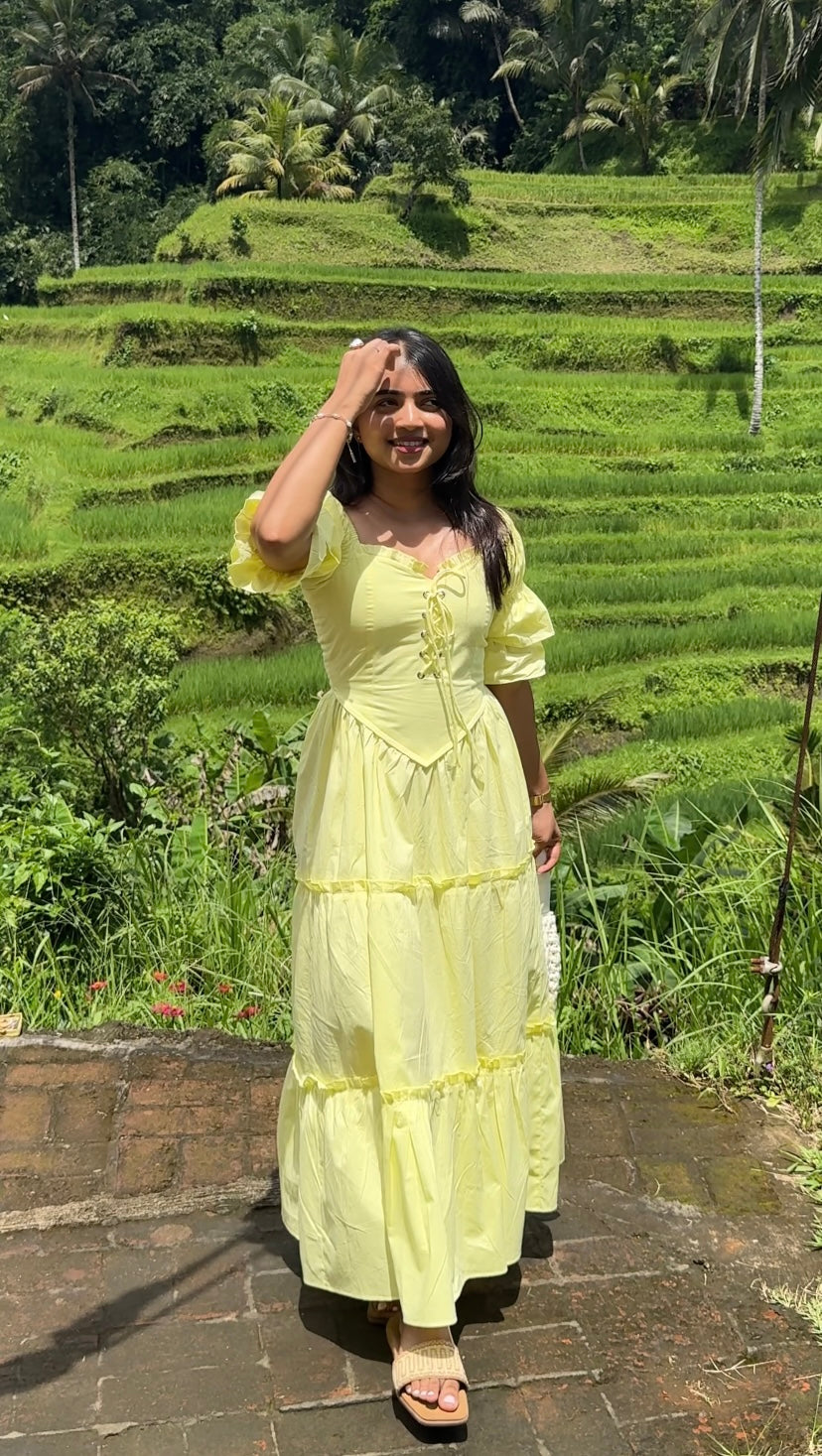 Lila Whirl Dress in Butter Yellow