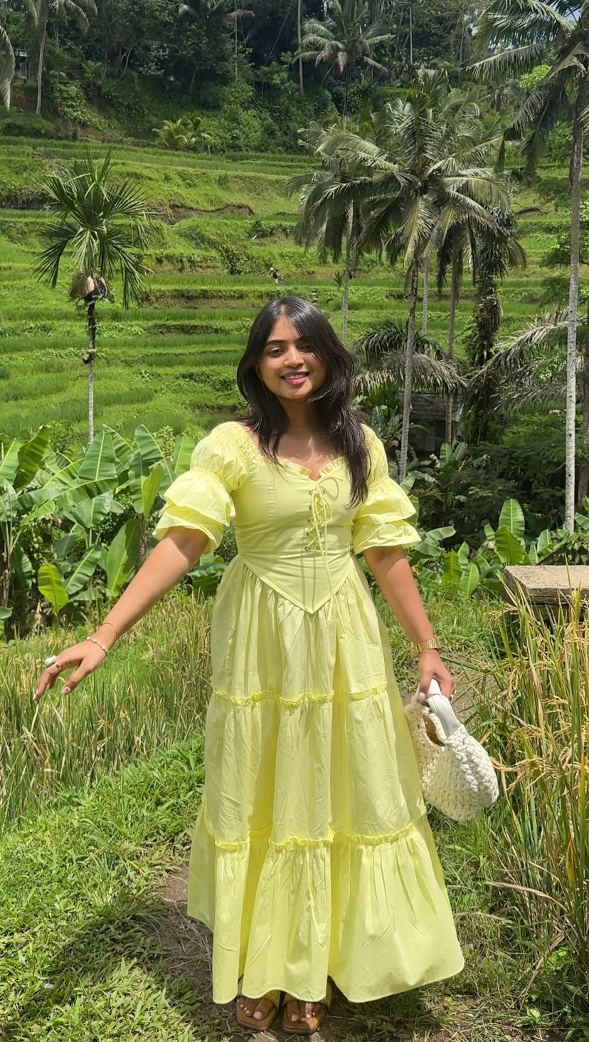 Lila Whirl Dress in Butter Yellow