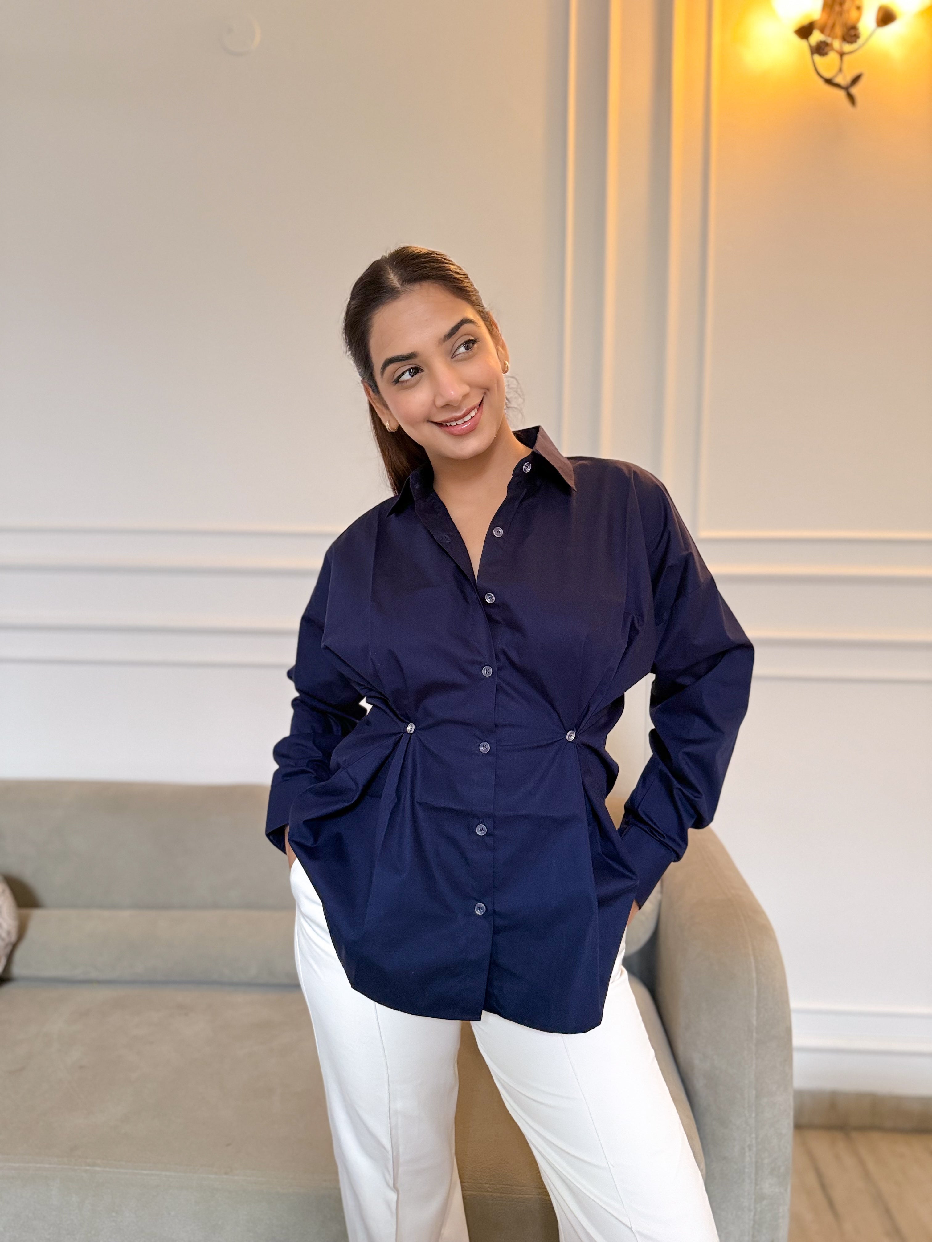 Waist Cinched Shirt full length styling 