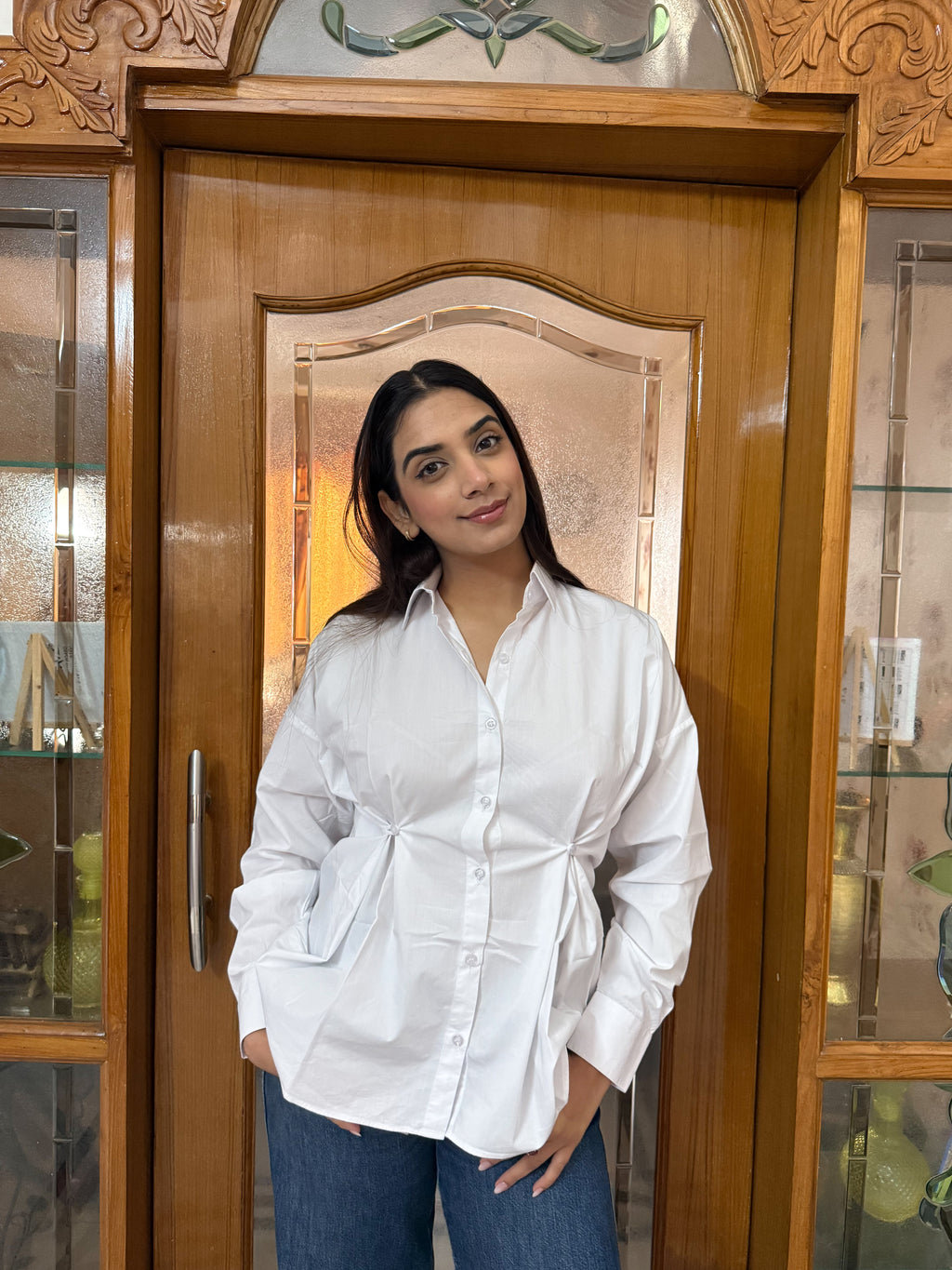 Waist Cinched Shirt full length styling 