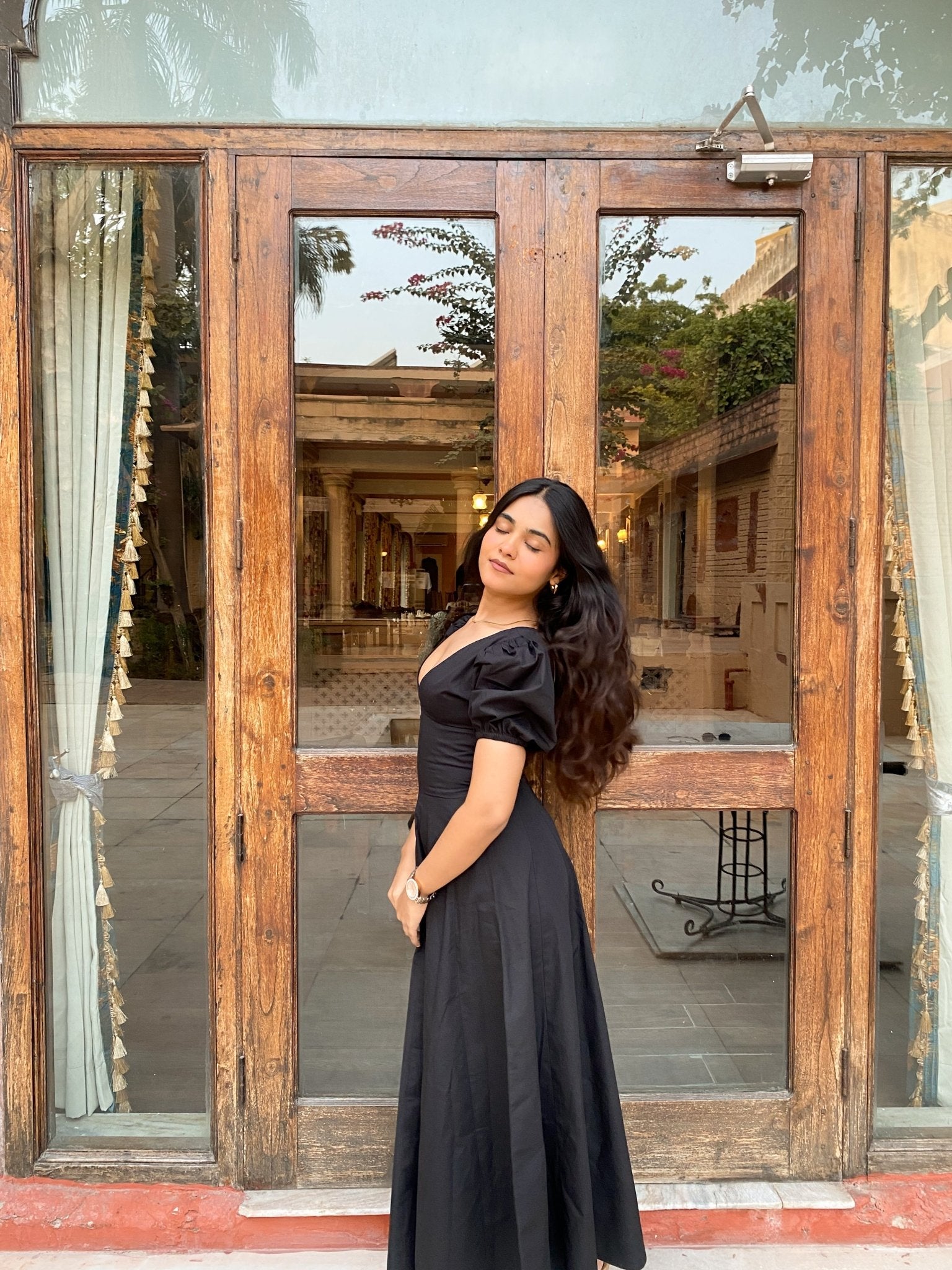 Black Pleated Maxi Dress - ODDNY