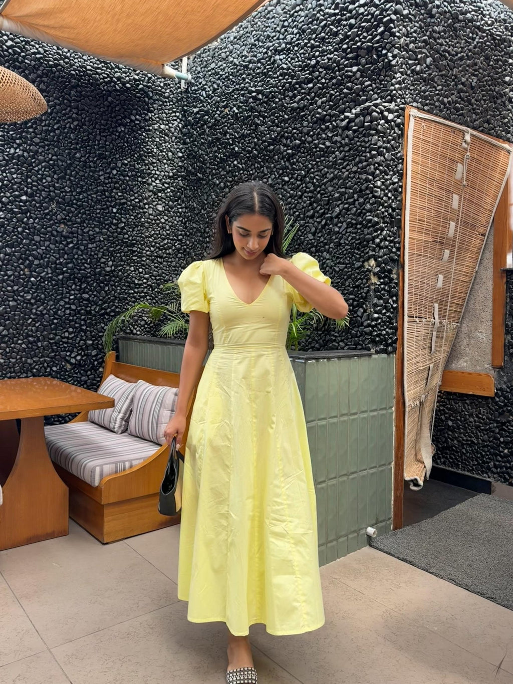 Butter Yellow Pleated Maxi Dress - ODDNY