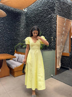 Butter Yellow Pleated Maxi Dress - ODDNY