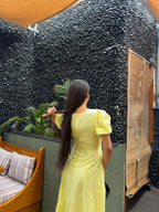 Butter Yellow Pleated Maxi Dress - ODDNY