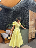 Butter Yellow Pleated Maxi Dress - ODDNY