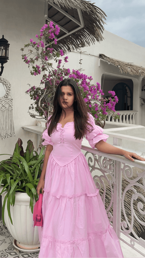 Lila Whirl Dress side view showing fit and flare silhouette
