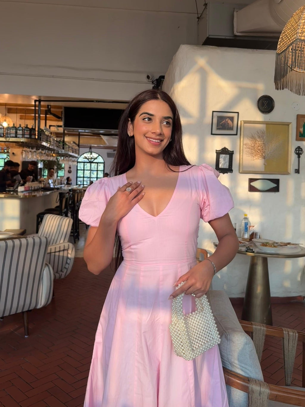 Pink Pleated Maxi Dress - ODDNY