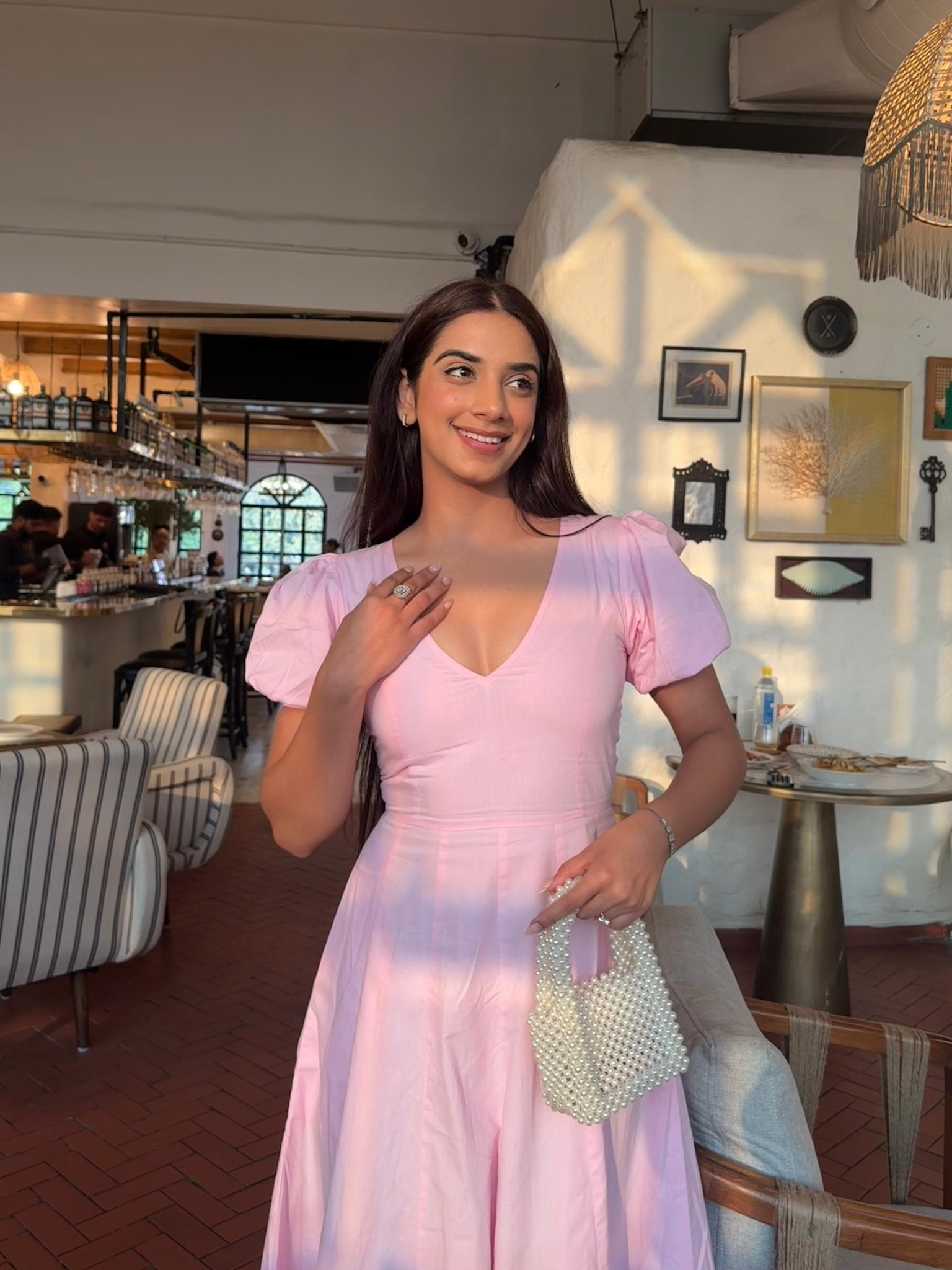 Pink Pleated Maxi Dress - ODDNY