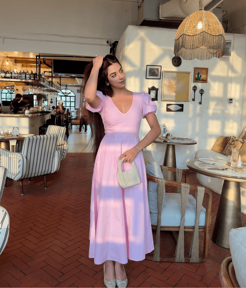 Pink Pleated Maxi Dress - ODDNY