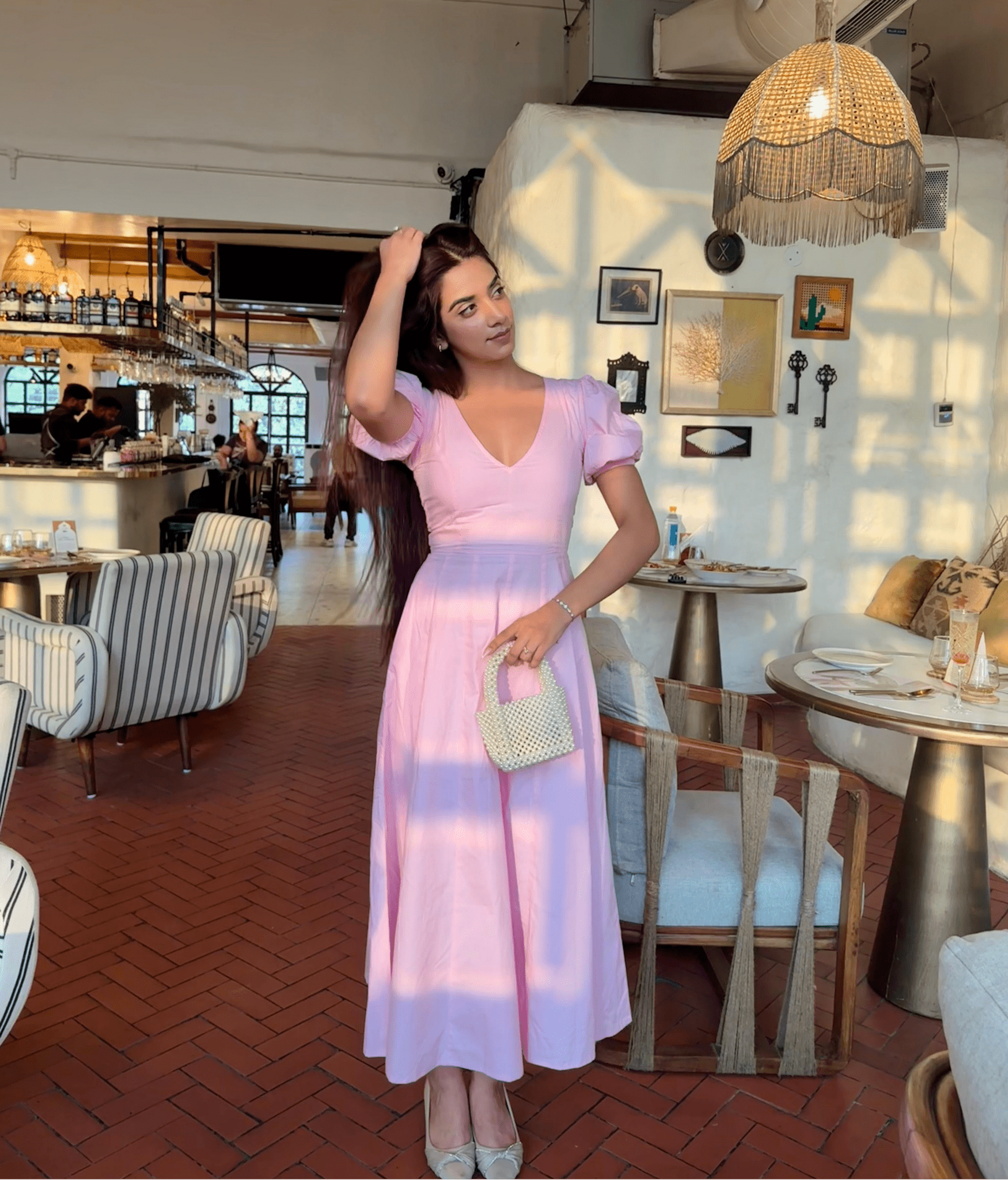 Pink Pleated Maxi Dress - ODDNY