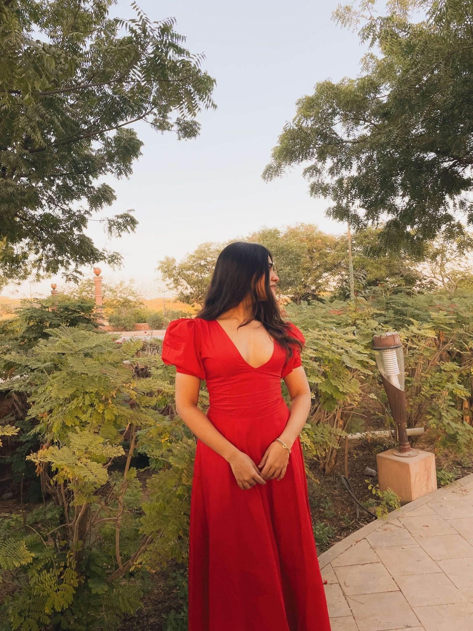 Red Pleated Maxi Dress - ODDNY