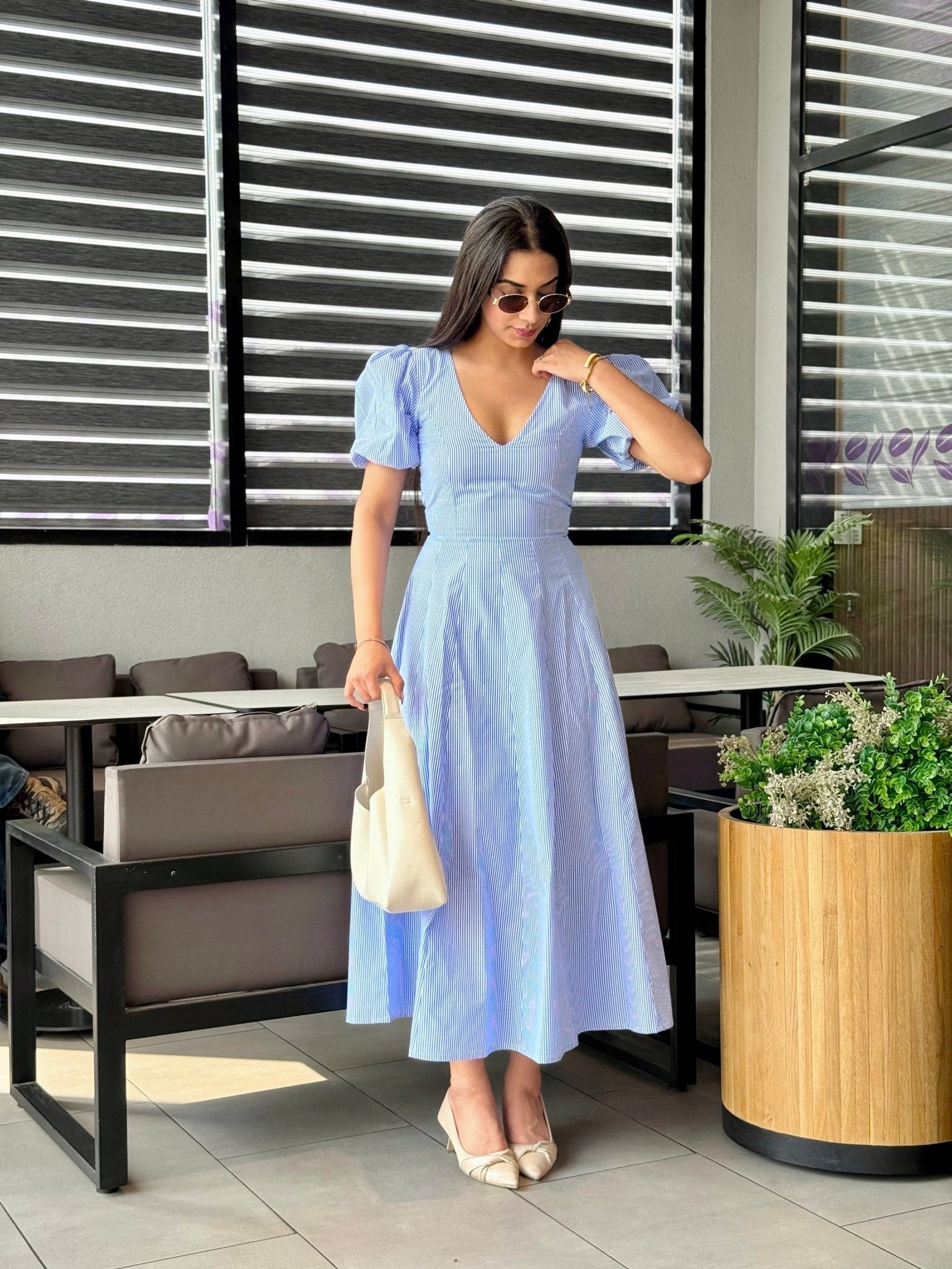 Striped Pleated Maxi Dress - ODDNY