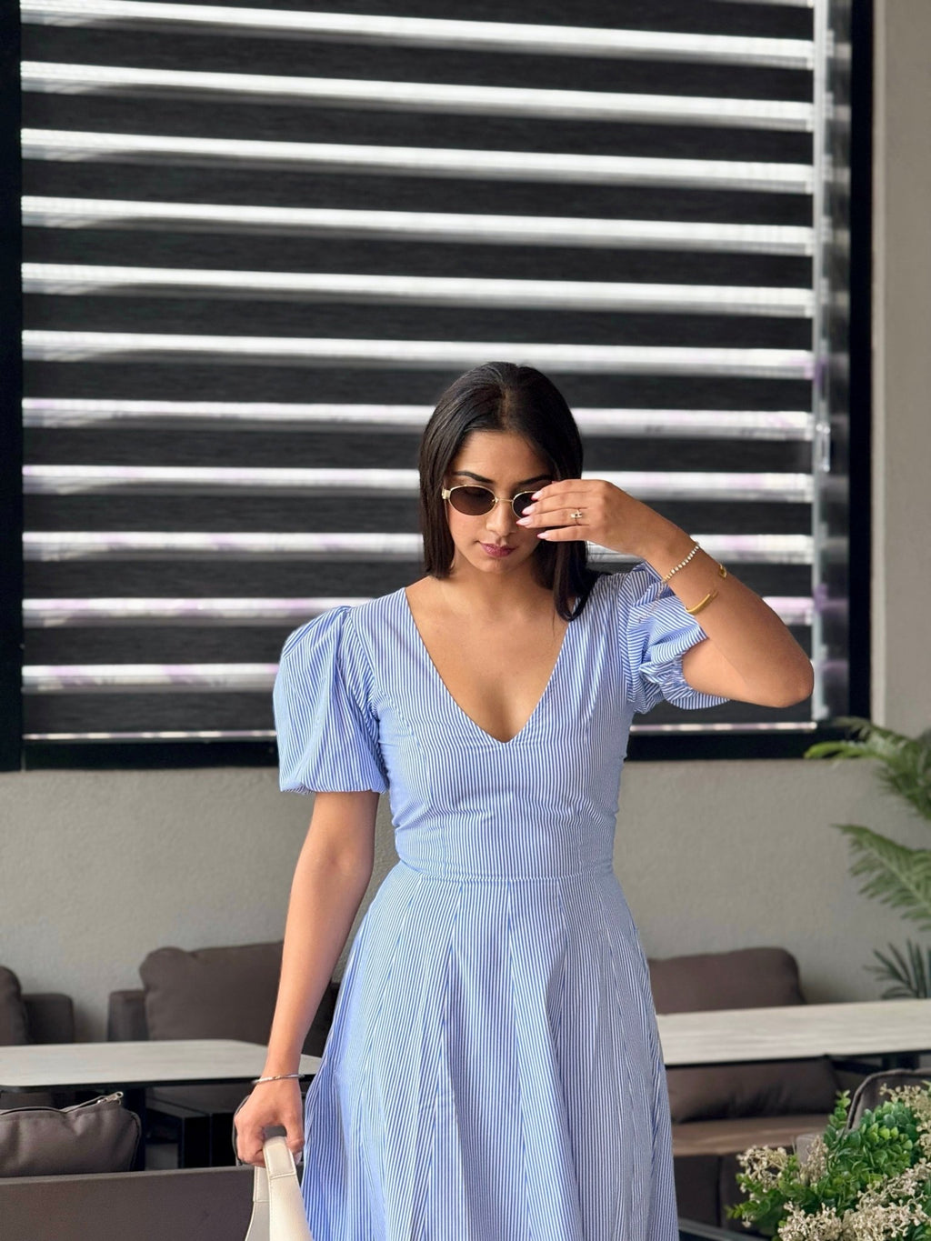 Striped Pleated Maxi Dress - ODDNY