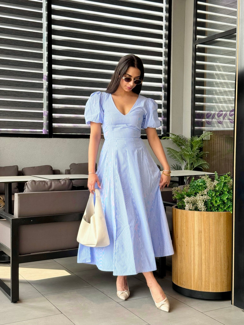 Striped Pleated Maxi Dress - ODDNY